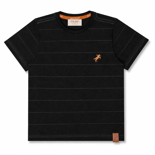 CAMISETA ALGODÃO PIMA LISTRADA BORDADO MC INFANTIL 7757 CAMISETA ALGODÃO PIMA LISTRADA BORDADO MC INFANTIL 7757 Preto 4