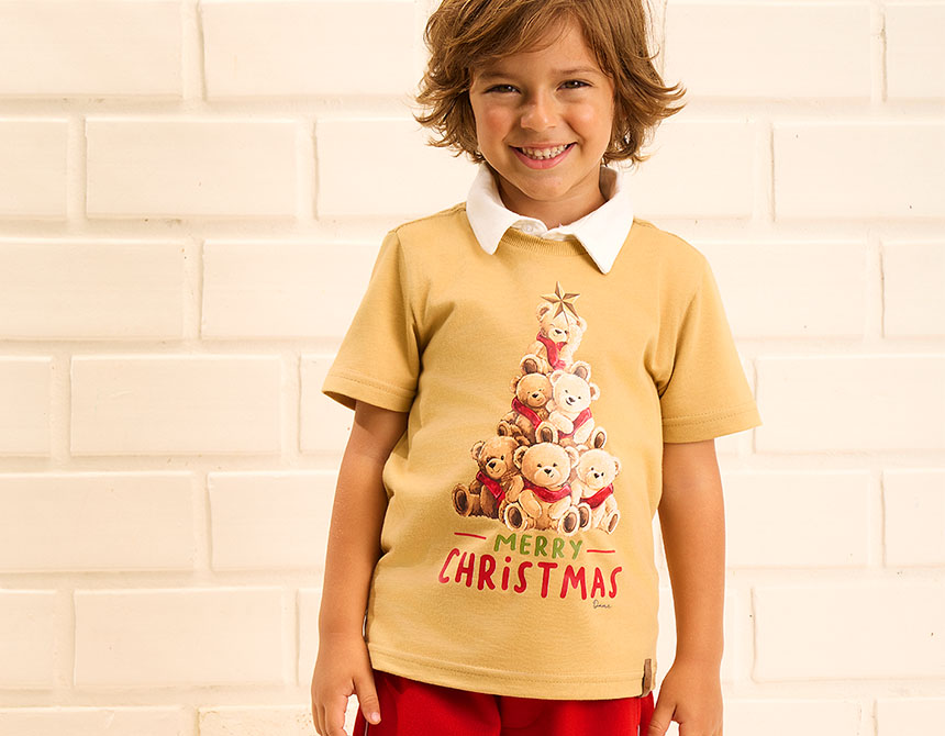 CAMISETA ALGODÃO TEDDY NATAL MC INFANTIL 7861