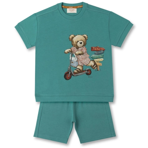 CONJUNTO CAMISETA E BERMUDA TEDDY PLACAS INFANTIL 8334 Petróleo