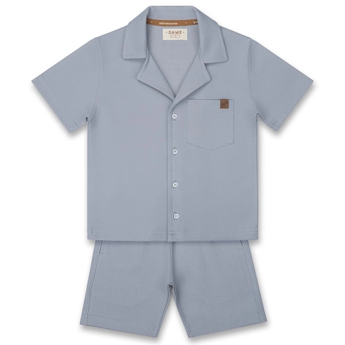 CONJUNTO MALHA CAMISA RESORT E BERMUDA INFANTIL 7774 Delavê