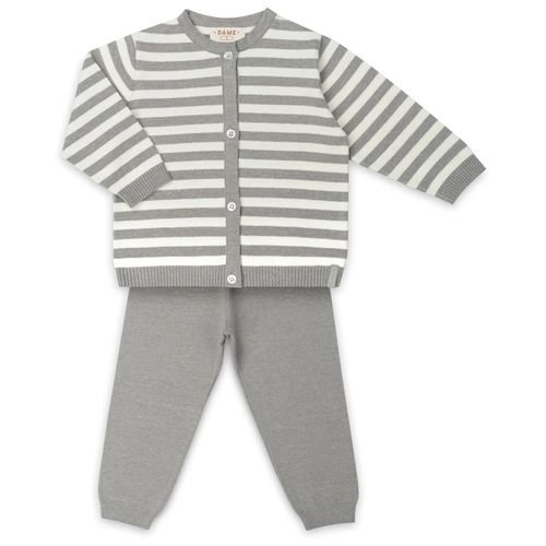 CONJUNTO DE TRICOT CARDIGAN LISTRADO 7389 Cinza