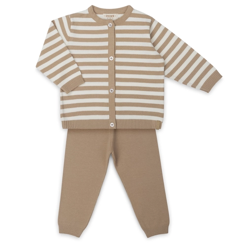 CONJUNTO DE TRICOT CARDIGAN LISTRADO 7389 Cinza