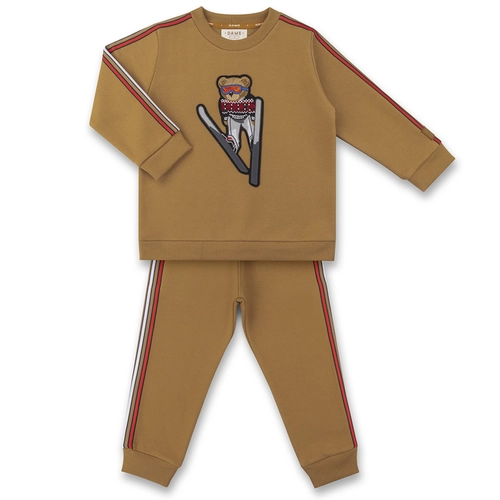 CONJUNTO AGASALHO/CALÇA MOLETOM FELPADO PATCH TEDDY SKI INFANTIL 8030 Caramelo