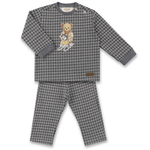 CONJUNTO AGASALHO/CALÇA JACQUARD PIED POULE TEDDY HUSKY BEBÊ 7895 Chumbo