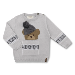 BLUSA TRICÔ JACQUARD URSO BOLSO E GORRO BEBÊ 7900