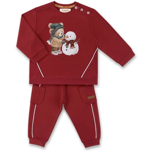 CONJUNTO AGASALHO/CALÇA MOLETOM TEDDY NEVE BEBÊ 7886 Carmim