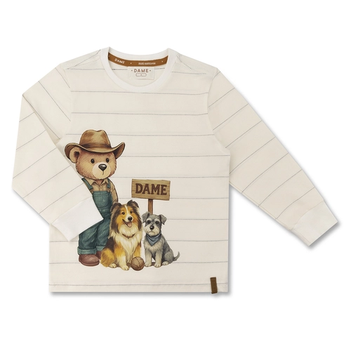 CAMISETA ALGODÃO PIMA LISTRADA TEDDY CÃES ML INFANTIL 7981