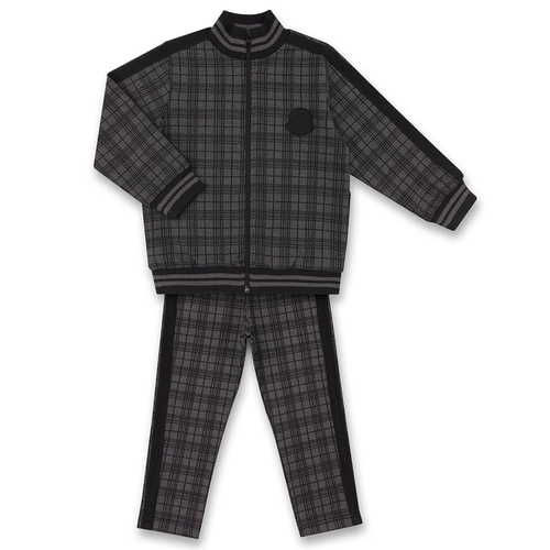 CONJUNTO JAQUETA/CALÇA COLLEGE MALHA JACQUARD XADREZ INFANTIL 8046 Chumbo