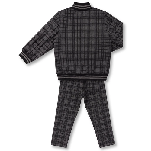 CONJUNTO JAQUETA/CALÇA COLLEGE MALHA JACQUARD XADREZ INFANTIL 8046 Chumbo