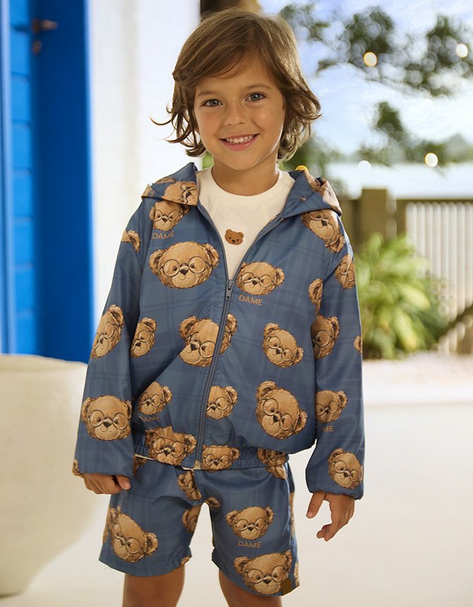 SHORT IMPERMEÁVEL ESTAMPA TEDDY INFANTIL 7703