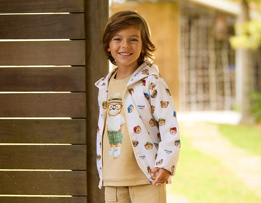 JAQUETA CORTA-VENTO ESTAMPA TEDDY INFANTIL 7702