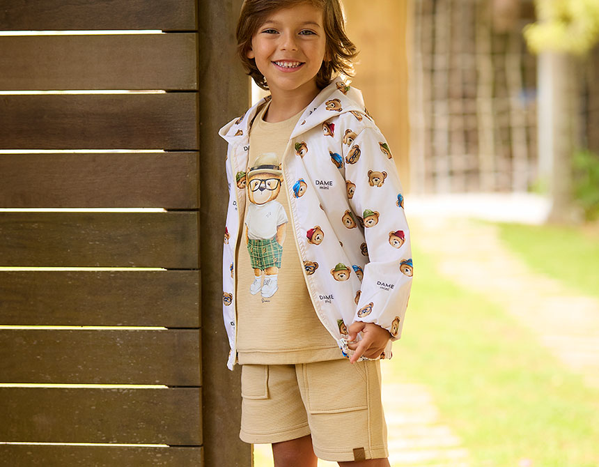 CONJUNTO MALHA CAMISETA E BERMUDA TEDDY CHAPÉU INFANTIL 7772