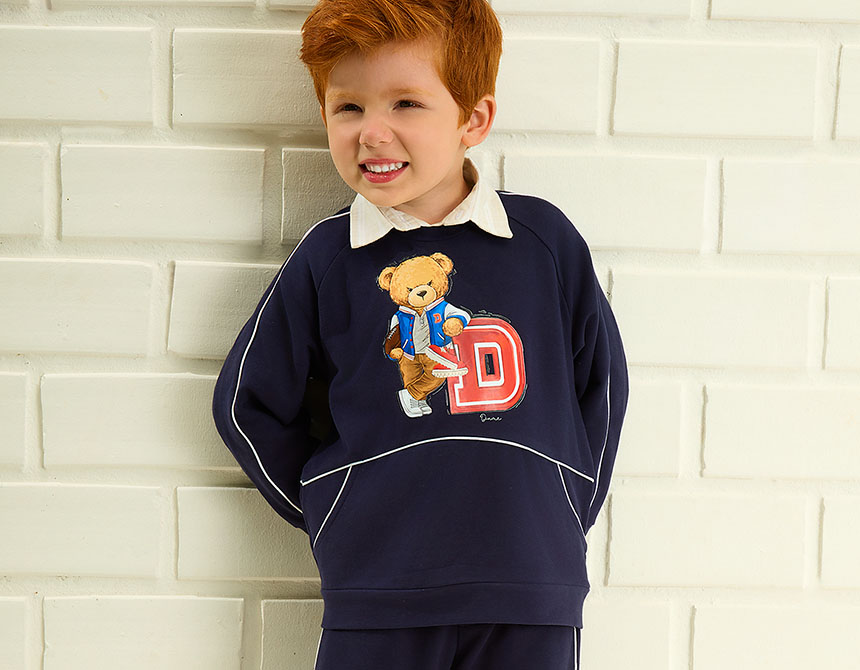 CONJUNTO LONGO MOLETOM VIVOS TEDDY COLLEGE D INFANTIL 7793