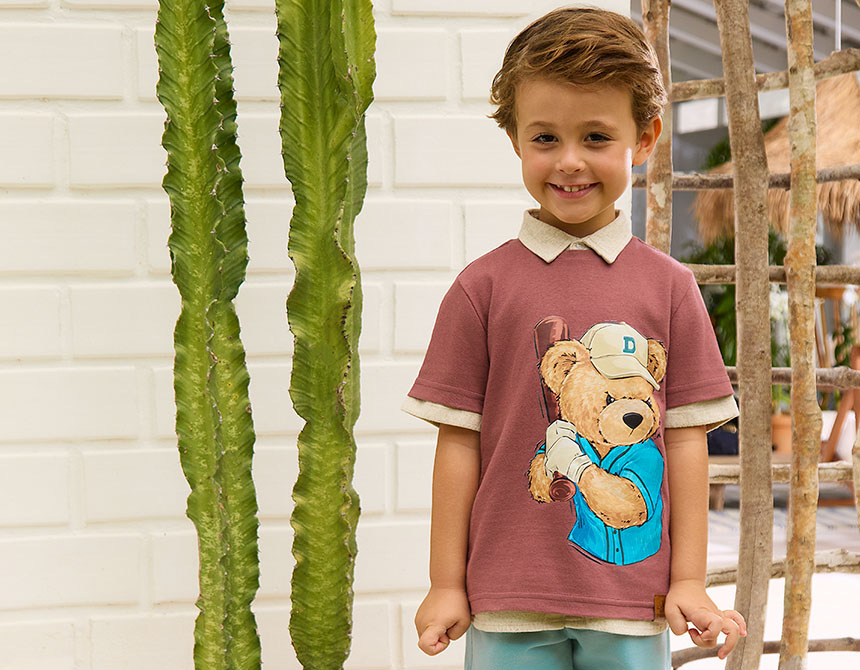 CAMISETA ALGODÃO TEDDY BEISEBOL MC INFANTIL 7751