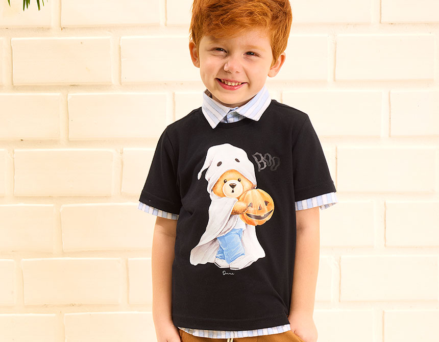 CAMISETA ALGODÃO TEDDY HALLOWEEN MC INFANTIL 7744