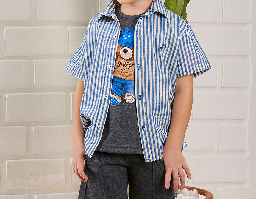 CONJUNTO SUEDINE CAMISETA E BERMUDA TEDDY STREET INFANTIL 7771