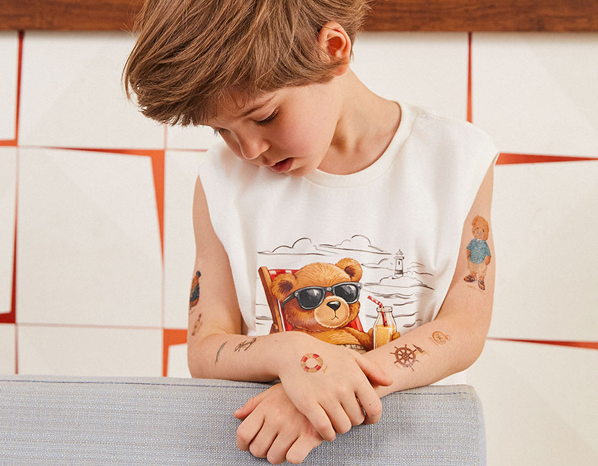 REGATA ALGODÃO TEDDY PRAIA COM TATOO INFANTIL 8368