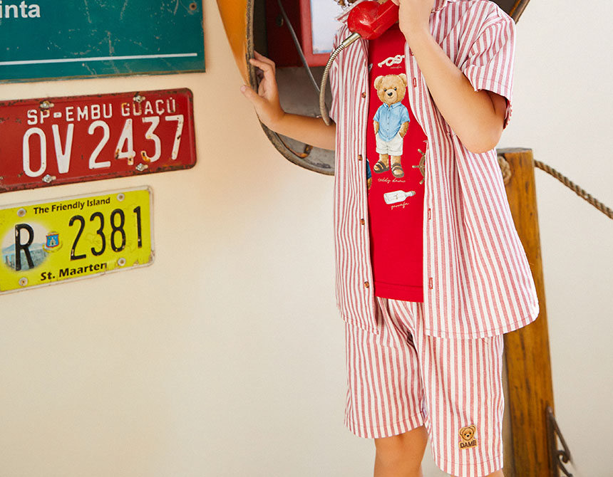 CONJUNTO CAMISA, CAMISETA E BERMUDA TEDDY NÁUTICO INFANTIL 8369